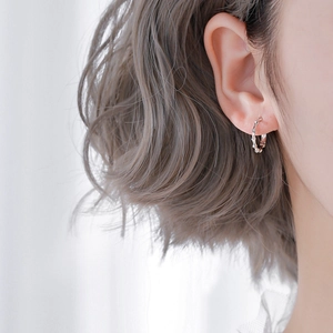 Bamboo Texture Hoop Earrings Copper Base Cubic Zirconia With 925 Sterling Silver Earring Post Minimalist Jewelry