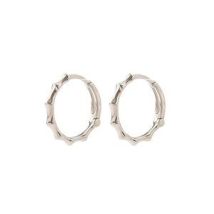 Minimalist silver bamboo joint hoop earrings with polished geometric textured design