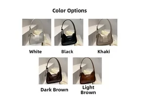Detailed color selection showing minimalist underarm bags in white, black and brown tones