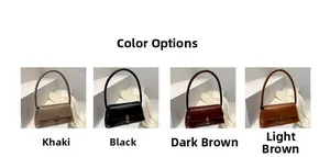 Detail view of four minimalist vintage baguette bags in khaki black and brown colors
