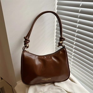Women Minimalist PU Leather Underarm Bag Fashion French Retro Solid Color Hobo Bag With Knotted Strap Zipper Shoulder Bag