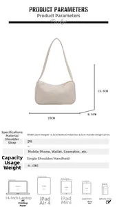 Size diagram and specifications for the cream woven PU leather dumpling shoulder bag