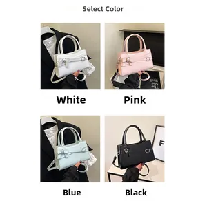 Detailed grid view showcasing small square bags in white, pink, blue, and black colors