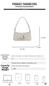 Detailed dimensions and product parameters for the minimalist white PU leather bag