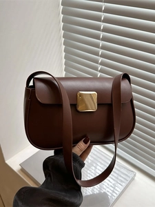 Retro PU Leather Underarm Shoulder Bag For Women Fashion Small Square Pouch With Gold Metal Buckle Niche Style