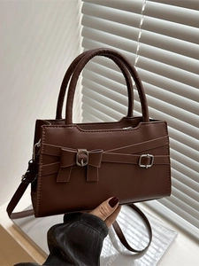 Women Fashion PU Leather Handbag With Bow Decoration Retro Crossbody Shoulder Bag Small Square Handbag For Daily Commute