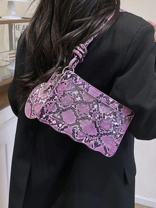Petit sac bandoulière violet motif serpent avec fenêtre et bandoulière à nœud unique