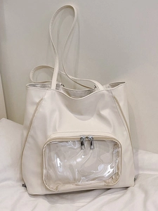 Borsa Tote da Donna in Pelle PU Moda Grande Capacità Minimalista Borsa a Tracolla Con Tasca Trasparente per Ita Bag Display