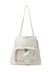 Borsa tote minimalista bianco crema con grande tasca trasparente e spallacci versatili