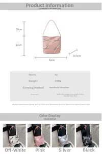 Size chart and technical specifications for the large capacity bow shoulder tote bag