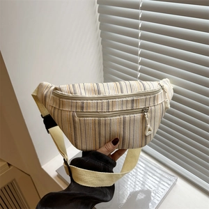 Striped Canvas Waist Bag For Women Fashion Versatile Large Capacity Chest Bag Casual Outdoor Sport Crossbody Fanny Pack