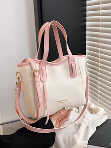 Women Bucket Bag PU Leather Contrast Color Shoulder Crossbody Handbag For Commuting Office Daily Niche French Style
