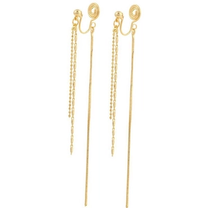 Elegant gold-plated S925 silver long tassel clip-on earrings with triple dangling chains