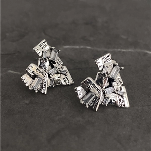 Repaired Broken Heart Stud Earrings Copper Silver Plated Baguette Cut Zircon Irregular Geometric Niche Style Jewelry Women