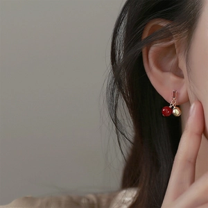 Vintage Rote Perle Hängeohrringe Für Frauen Kupfer Mit Rotem Zirkon Und 925 Sterling Silber Ohrstecker Geometrisch