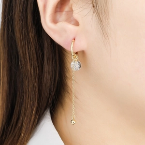 French star zircon tassel earrings with crystal bead drop on golden chain