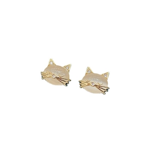 Cute golden cat stud earrings with opalescent stones and sparkling cubic zirconia crystals
