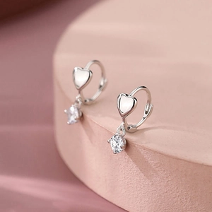 Heart Hoop Dangle Earrings Copper Zircon French Fashion Sweet Elegant Jewelry For Women