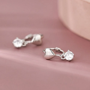 S925 sterling silver heart hoop earrings with sparkling zircon for women, dainty jewelry
