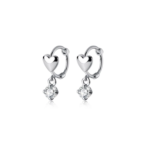 S925 sterling silver heart hoop earrings with sparkling round cubic zirconia dangles