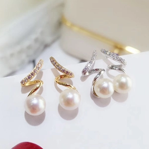 Élégantes Boucles D'oreilles Pendantes En Cuivre Et Künstliche Perles Géométriques Spirales Pour Femmes Avec Zircon Brillant