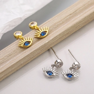 Boucles d'Oreilles Mauvais Œil en Cuivre avec Zircone Plaqué Or Argent et Pierre Bleue Bijoux de Mode Vintage pour Femmes