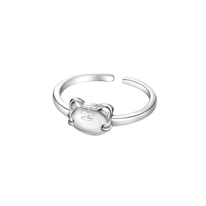 S925 silver adjustable open ring featuring a cute tiger design with opal cat eye stone