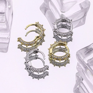 Punk Rivet Spike Huggie Hoop Earrings Women Copper With Cubic Zirconia And Silver Earring Post Personality Rock Jewelry