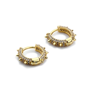 Punk style S925 silver gold huggie hoop earrings with rivets and crystal accents