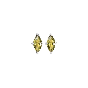 Minimalist S925 silver stud earrings featuring marquise-cut olive green gemstones