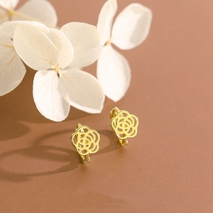 Elegant gold hollow rose flower hoop earrings crafted in S925 silver for women