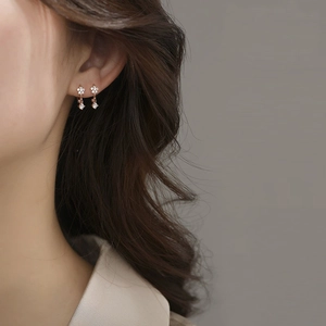 Korean Style Flower Star Drop Earrings With Zircon And 925 Sterling Silver Earring Post Elegant Copper Jewelry For Women