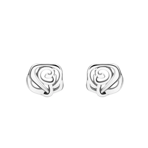 Elegant S925 sterling silver hollow rose earrings with a polished camellia flower design