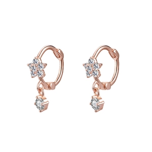 Elegant rose gold star hoop earrings with round clear crystal pendants for women