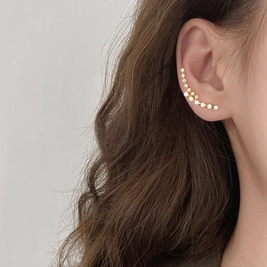 Elegant Curved Ear Climber Earrings Copper With Faux Artificial Pearl And Cubic Zirconia Non Piercing Ear Clip For Women Jewelry