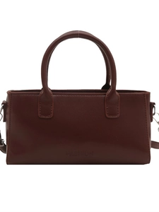 Vintage dark brown faux leather tote bag with dual handles and fashion embossing