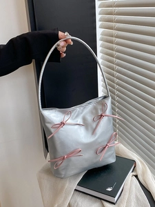 Damen Mode Schleife Eimertasche Süß Balletcore PU Leder Umhängetasche Casual Crossbody Handtasche Tote Für Den Alltag