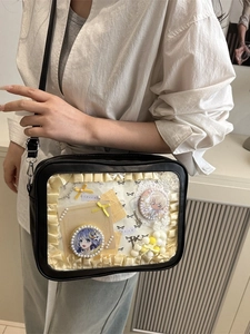 Sac à bandoulière noir en PU style japonais avec fenêtre transparente pour badges anime