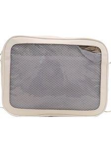 Sac en maille et cuir PU beige avec fermeture éclair pour rangement et affichage