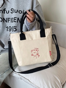 Canvas Tote Bag Kontrastfarbene Handtasche Cartoon Bär Print Lässige Schulter Umhängetasche Damen Yummy Sport Design