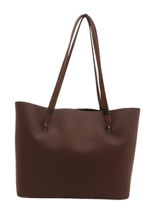 Brown large capacity leather tote bag with FASHION embossment for office work