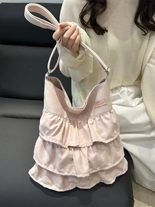 Damen Rüschen Tote Bag Mehrschichtig Falten PU Schultertasche Koreanisch Süß Große Kapazität Lässige Handtasche Für Shopping Schule