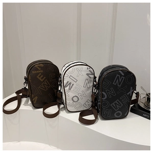 Detailed comparison of three PU leather crossbody bags with letter prints and wide straps