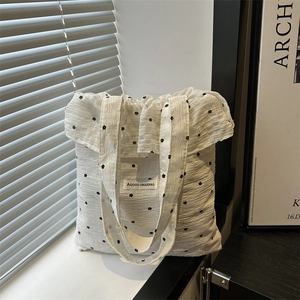 Women Fairy Style Ruffle Floral Print Tote Bag Seersucker Textured Shoulder Bag Casual Travel Lightweight Handbag