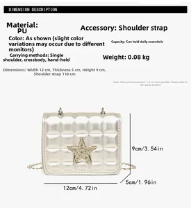 Guide détaillé des tailles pour mini sac matelassé avec dimensions et motif étoile