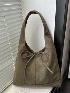 Sac Cabas Rétro Français en Suédine pour Femmes Grande Capacité avec Nœud Élégant Sac à Bandoulière Sac Hobo