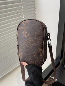Fashion Letter Print PU Leather Mobile Phone Crossbody Bag Adjustable Wide Strap Street Style Shoulder Purse Women