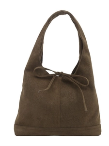 Sac cabas rétro en daim marron foncé pour femme avec nœud, grand sac seau à bandoulière
