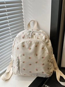 Women Girls Casual Floral Printed Nylon Backpack Korean Fashion Mini Schoolbag For Travel School Daypack Small Backpack