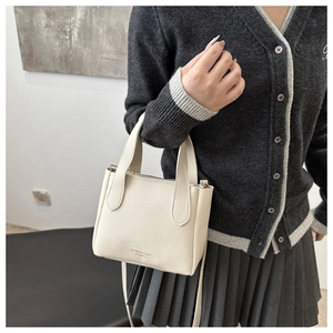 Detailed macro view of beige lychee grain leather texture and Fashion & Bags gold lettering